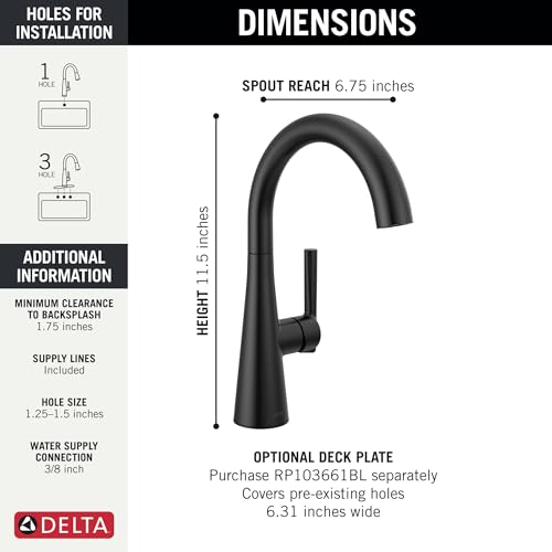Delta Modern Matte Black Single Hole Bar Sink Faucet, Single Handle Prep Sink Faucet, Matte Black 14882LF-BL by DELTA - Image 3