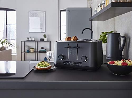 Swan Stealth 1.7L Kettle and 4-Slice Toaster Set, High Performance, Cutting-Edge Design, Large Capacity, STP1410BLKN