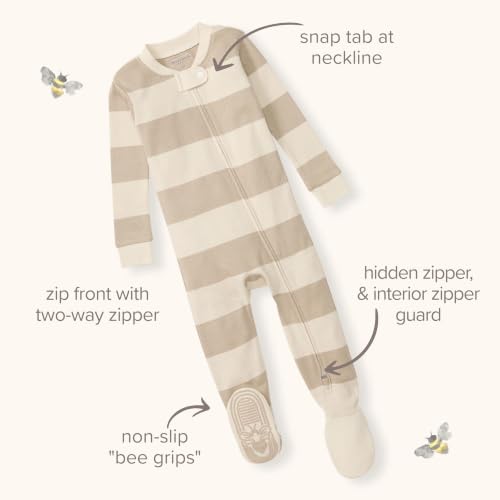 Burt's Bees Baby Organic Cotton Footed Pajamas for Boys, Zipper PJ Sleeper, Snug Fit Sleepwear with Non-Slip Bee Grips — view 6