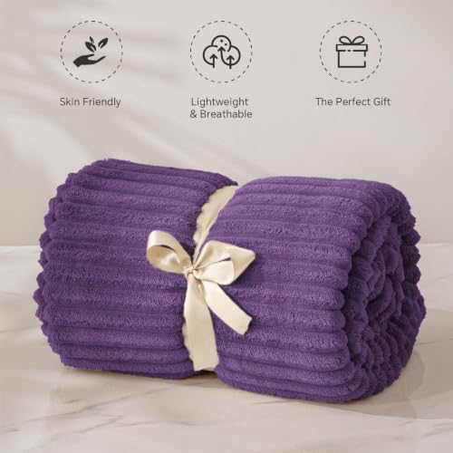 Image of BEDELITE 3D Ribbed Jacquard Purple Fleece Twin Blanket for Couch, 60 inchx80 inch