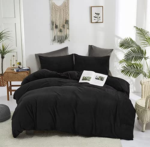 Clothknow Black Fluffy California King Comforter Set Black Velvet Comforter Black Bedding Comforter Sets Cal King Flannel Bed Comforter Soft Cozy Black Comforter California King Comforter #TOP6