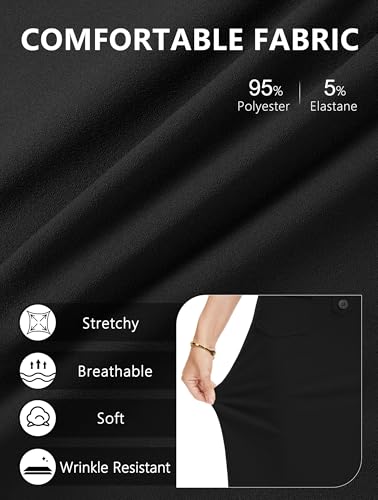 SEVEGO Women's Pencil Skirt Stretch High Waist Below Knee Bodycon for Office Casual with Patch Pockets4