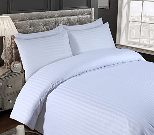 Belle Home White Double Stain Stripe Duvet Cover Set With Pillowcases 100% Egyptian Cotton 300 Thread Count Quilt Bedroom Bedding Set