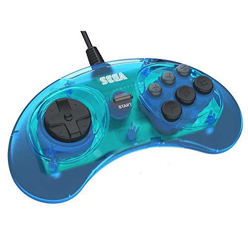 Image of Retro-Bit Official Sega Genesis USB Controller 6-Button Arcade Pad for Sega Genesis Mini, PS3, PC, Mac, Steam, Nintendo Switch - USB Port (Clear Blue)