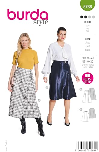 burda style Schnittmuster #5766 Damen Wickel-Rock Gr. 36-46 Nählevel 2 (leicht) mit Schritt-für-Schritt Anleitung