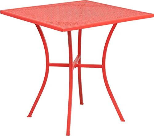Flash Furniture Oia Commercial Grade 28" Square Coral Indoor-Outdoor Steel Patio Table #TOP1