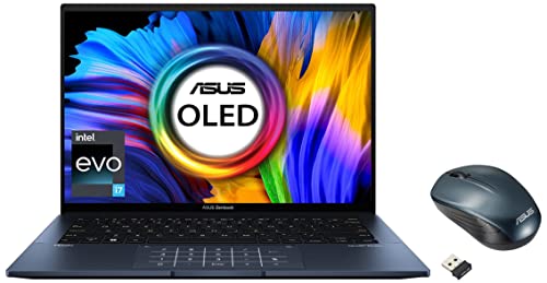 Image of ASUS Zenbook 14 OLED (2022), 14 inch (35.56 cms) 2.8K OLED 16:10 90Hz, Intel Core Evo i7-1260P 12th Gen, Thin and Light Laptop, UX3402ZA-KM731WS WT200 Wireless Mouse, Blue
