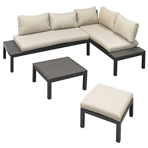 Gartenfreude Aluminium Lounge Ambience, flexibel einsetzbar mit wasserabweisenden Kissen, Dunkelgrau Möbel-Set, Hocker