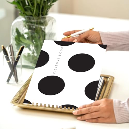Image of Visitor Book - 8 x 12 Inches | Big Polka Dots Wire Bound Guest Register for Hotels, Offices, Exhibitions, Boutiques & Business Use | Medium Size Visitor Log Book for Reception & Front Desk