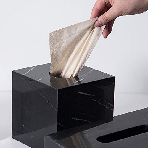 Stoneplus Natural Smooth Marble Tissue Holder, Roll Paper Holder With Removable Acrylic Bottom For Tables, Night Stands, Countertops (Black, 5.7Lx5.7Wx5.7H) #TOP5