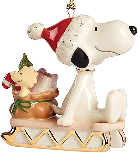 Kate Spade/Lenox Lenox Snoopy & Woodstock Sledding Into The Holidays Candy Cane Gifts Ornament #TOP1