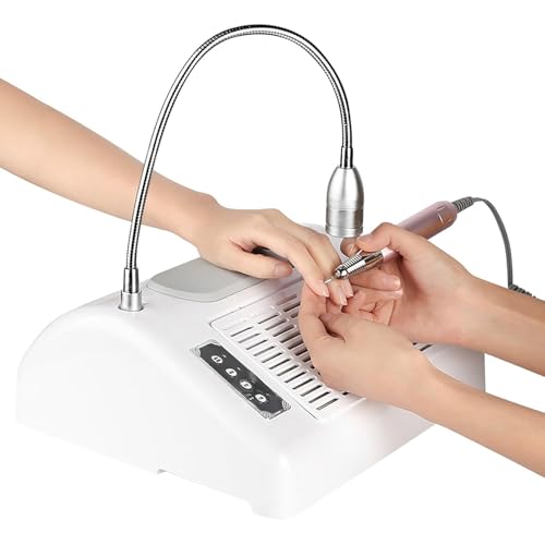 Aspiradora con filtro lavable para taladro de uñas, de bajo ruido, para manicura, pedicura y manicura, 5 en 1, con rotación de lámpara de 360° y velocidad de 30 000 RPM para la eliminación de acr