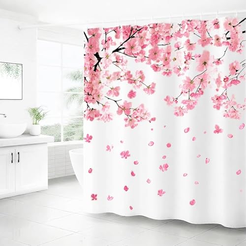 Rideaux de douche à fleurs de cerisier roses imperméables 120x200 - 3