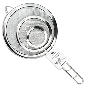 Sieves and Strainers Set – 3 Pack Stainless Steel Fine Mesh Sieve (7cm, 12cm, 18cm) | Rust Free, Dishwasher Safe, Flour Sifter for Baking & Cooking