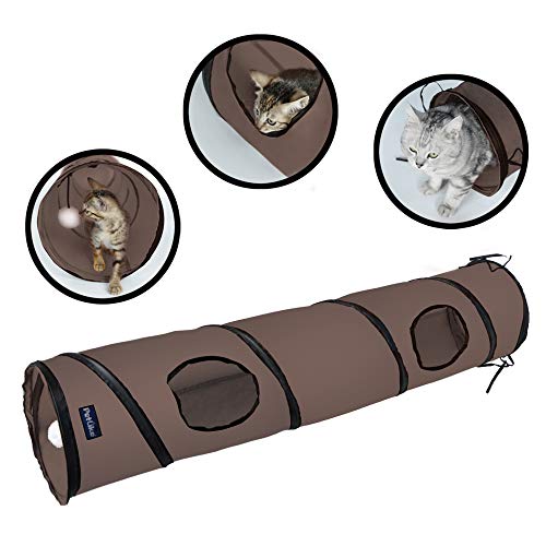 Tunnel pour chat pliable marron avec balle de jeu suspendue Fenrir PetLike