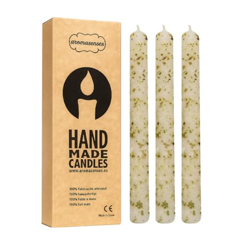 Aromasenses | Velas Artesanales | 3 Unidades | 2 cm x 20 cm Velas Aromáticas | Naturales Sin Tóxicos Hechas a Mano | Para Relajación | Velas Originales con Fragancia | Velas de Sal, Ruda y Laurel