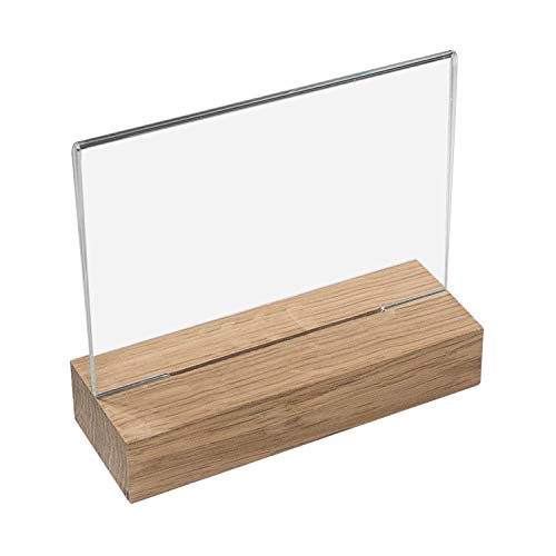 HMF 46941 Soporte de Sobremesa de Acrílico con Base de Madera | DIN A6 Apaisado | Transparente