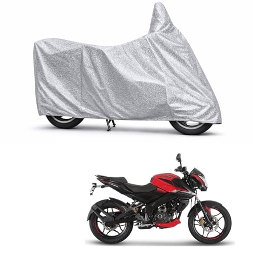 Image of 100% Waterproof Two Wheeler Body Cover Multi Layered Fabric Designed for Bajaj Pulsar NS-160 | Belt Buckle Lock | Silver Mag