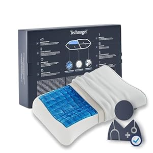 Technogel Cooling Pillow – Ergonomic Contour with Two Heights Memory Foam with Advanced Temperature Regulation for Neck Support, Pressure Relief – Hypoallergenic