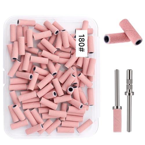 100 Pièces Embout Emeri 180, Version mise à niveau sans couture Embout Emeri #180 avec 2 Forets À Clous,Embout Ponceuse Ongles Depose, Emeri Rouleaux Lime Ongles, Nail Drill Bit,Rose
