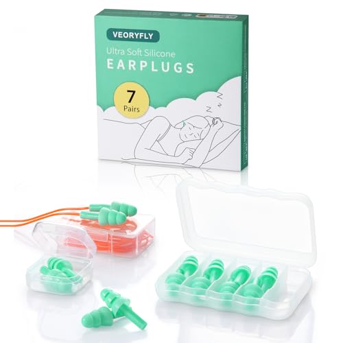 Ultra Soft Silicone Ear Plugs for Sleep 2024 NEW, 7 Pairs Reusable Noise Cancelling Earplugs for Sleeping, Snoring, Swimming, Studying, Loud Noise, Concert, Travel Essentials-3 Portable Cases