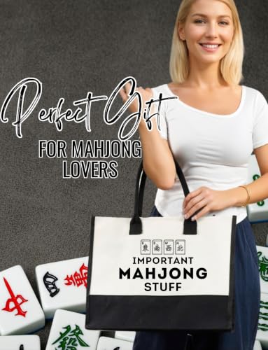 Image of InnoBeta Mahjong Gifts for Women, Mahjong Canvas Tote Bag with Zipper Closure & Shoulder Strap, Mahjongg Gifts for Birthday