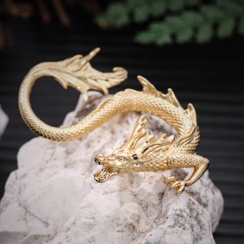 Dragon doré en laiton massif : une figurine artisanale haut de gamme pour votre bureau