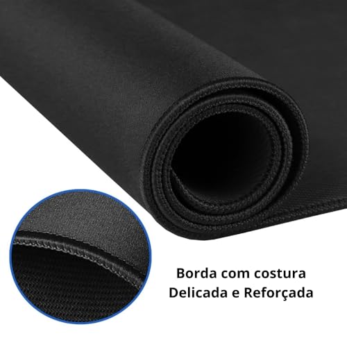 Mouse Pad Gamer Extra Grande Preto Borda Costurada Base Antiderrapante Confortavel Macio Premium (Ex