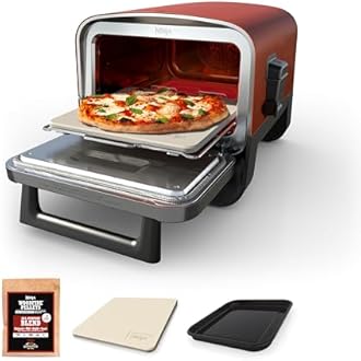 Ninja Woodfire Outdoor Pizza Oven, 8-in-1 Portable Electric Roaster Oven, Heats up to 700°F, 5 Artisan Pizza Settings, Integrated BBQ Smoker Box, Includes Flavored Wood Pellets, Terracotta Red