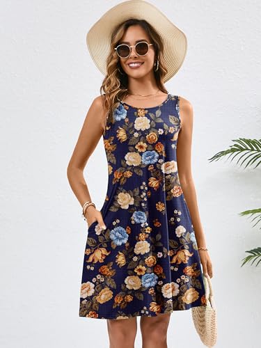 Image of Heymoments Women's Summer Sleeveless Crewneck Dresses Casual Loose Fitted Tank Sundress with Pockets