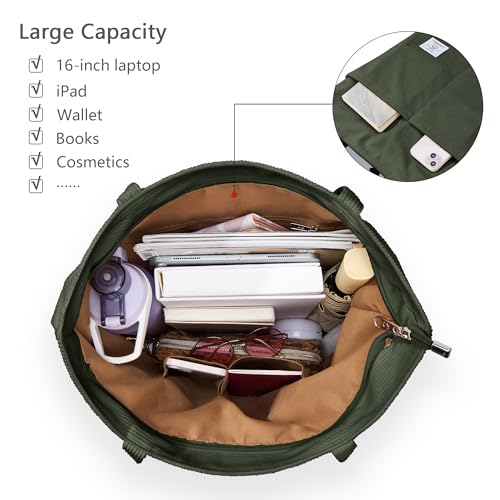Image of KALIDI Women Corduroy Tote Bag Zipper Casual Tote's Handbag Big Capacity Shoulder Bag with Pockets