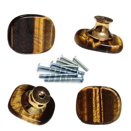 4 pièces Boutons en Œil de Tigre Naturel Boutons en Pierre d'Agate Boutons en Cristal Ambré Boutons de Tiroir en Pierre de Tigre pour Placard Poignées...