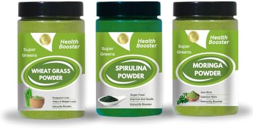 Super Smoothie Greens (Moringa, Wheat Grass & Spirulina Powder) 100g Each | 100% Pure & Natural | Superfood Blend | Rich In Protein & Chlorophyll | Boosts Immunity | Detox Support | Energy Booster | Supports Digestion | Nutrient Dense | Ayurvedic Wellness | No Preservatives