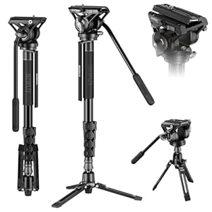 SIRUI Camera Monopod with Feet,74″/188cm Aluminum Travel Monopod with Tripod Base, Lightweight Portable Video Monopod with Pan Tilt Fluid Head for DSLR Camera Camcorder, Max Load 17.6lb/8kg, AM-MDP02