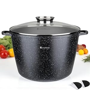 EliteHoff Kochtopf, Suppentopf aus Aluminiumguss mit Antihaftbeschichtung, Induktionstopf mit Glasdeckel, Für alle Herdarten inkl. Induktion, Gas, Elektro, Halogen, Keramik (Schwarz, 15L Ø 32 cm)