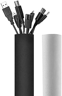 JOTO 130" Cable Management Sleeve, Cuttable Neoprene Cord Management Organizer System, Flexible Cable