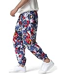 LucMatton Men Retro Ethnic Style Pattern Print Hippie Jogger Sweatpants 80s Party Bohemia Elastic Ba