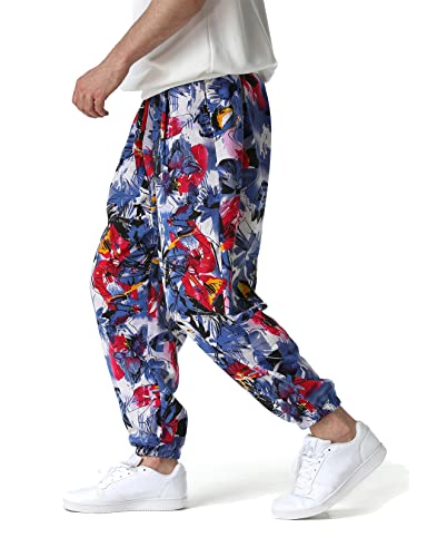 Lucmatton Men Retro Ethnic Style Pattern Print Hippie Jogger Sweatpants 80S Party Bohemia Elastic Baggy Pants Red Blue Trousers Large #TOP29