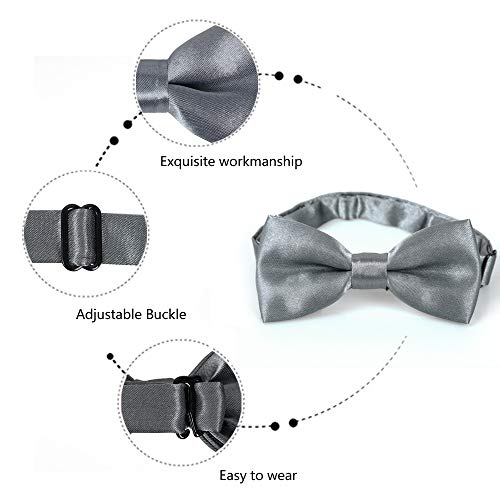 Alizeal Solid Banded Adjustable Length Pre-Tied Boy's Bow Tie (Gray) #TOP3
