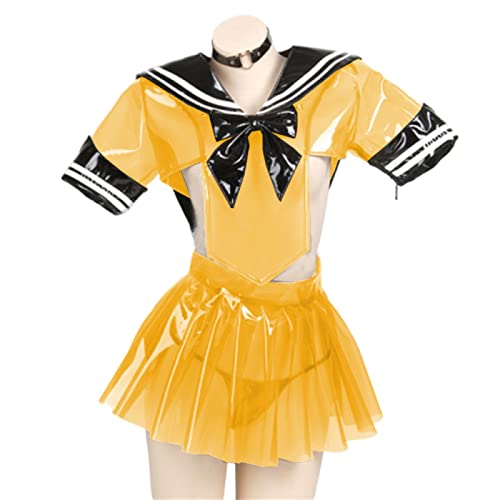 Clear PVC Suit Sailor Outfit,Yellow,L