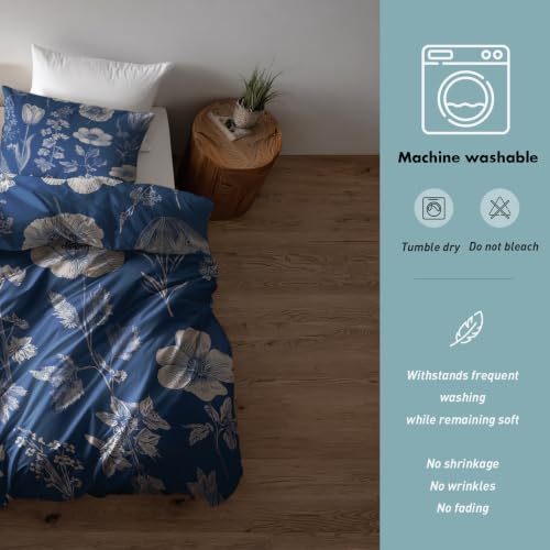 Housse de couette 200x200 en microfibre douce bleue et imprimé botanique - 8