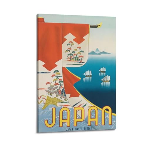 Poster vintage de voyage japonais traditionnel vue mer toile deco 20x30cm