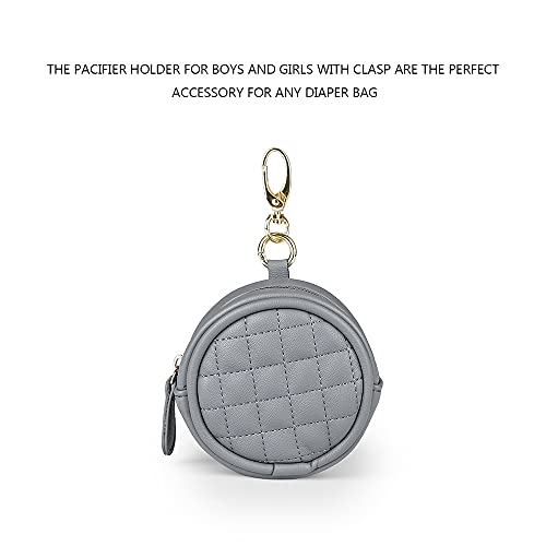 Momigo Pacifier Case Bag - Leather Pacifier Holder With Clip For Diaper Bag Stroller Purse Charm, Holds 2 Pacifiers Outdoor Travel (Grey) #TOP1