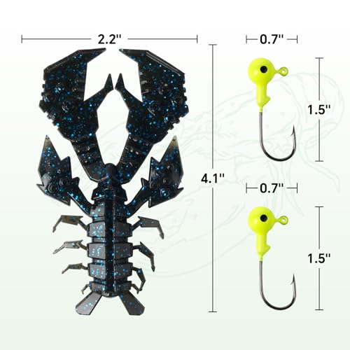 Image of Battle Craw Soft Plastic Crawfish Lures Kit with Removable Rattles | Salt Infused Creature Bait for Bass Fishing, Texas Rig & Jig Trailer Lure in Tackle Box, Realistic 1:1 Claw-to-body 4.1 /5.5in