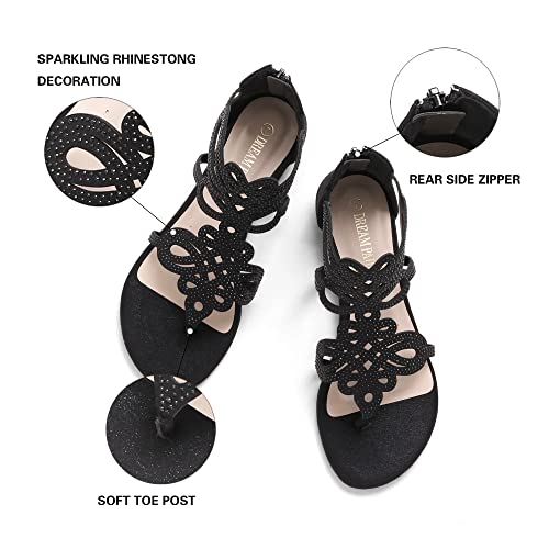 Dream Pairs Women's Jewel_02 Black Rhinestones Design Ankle High Flat Sandals Size 8.5 M Us #TOP24