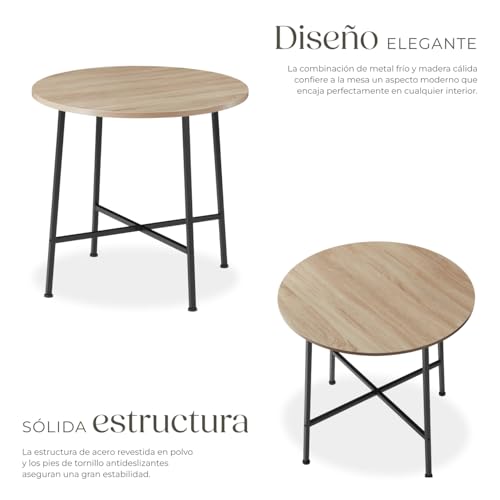 Miniatura 5 de Tectake 800965 Mesa De Comedor, Mesa Redonda Estilo Industrial, Mobiliario De Cocina Con Diseño Minimalista Madera Industrial Clara