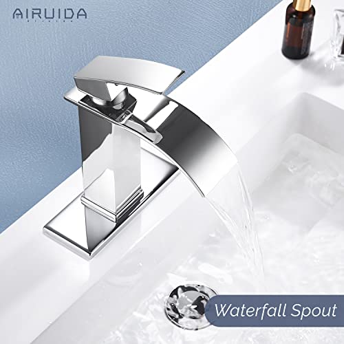 Airuida Chrome Polish Waterfall Spout Bathroom Faucet Single Handle Single Hole Bathroom Sink Faucet 1 Or 3 Holes Rv Lavatory Vanity Faucet Basin Mixer Tap With Deck Plate And Supply Lines #TOP3