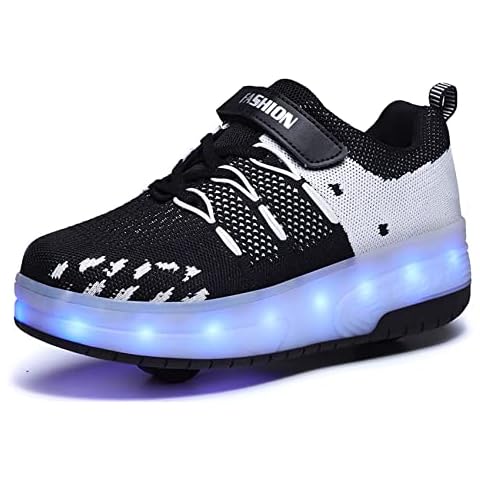 Kids Trainers Girls Roller Skates Shoes with Wheels Boys LED Strips Luminous Skateboarding Shoes Inline Automatic Retractable Cross Trainers Outdoor Sports Fitness Gymnastic Sneakers Cover