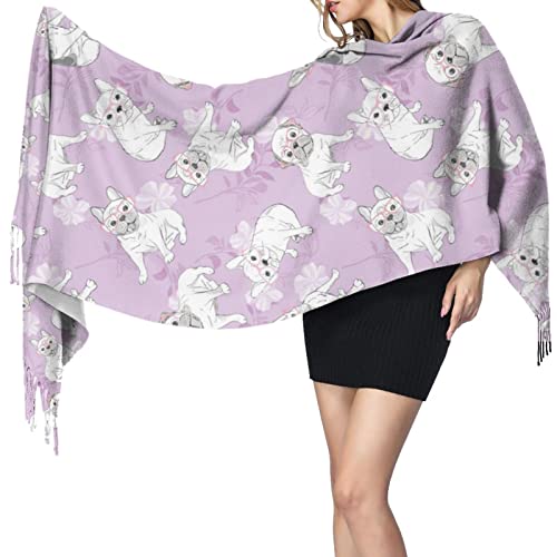 Scarf For Women Animal Dog French Bulldog Fringe Wrap Extra Large Soft Shawls Cashmere Winter Warm Scarves Gifts #TOP2