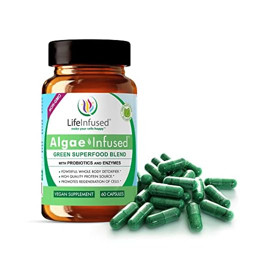 Life Infused Algae Infused - Premium Green Superfood Blend with Organic Blue-Green Algae (AFA), Spirulina, Chlorella, Probiotics & Enzyme for More Energy, Digestion, Detox & Immune Support: 60 Caps